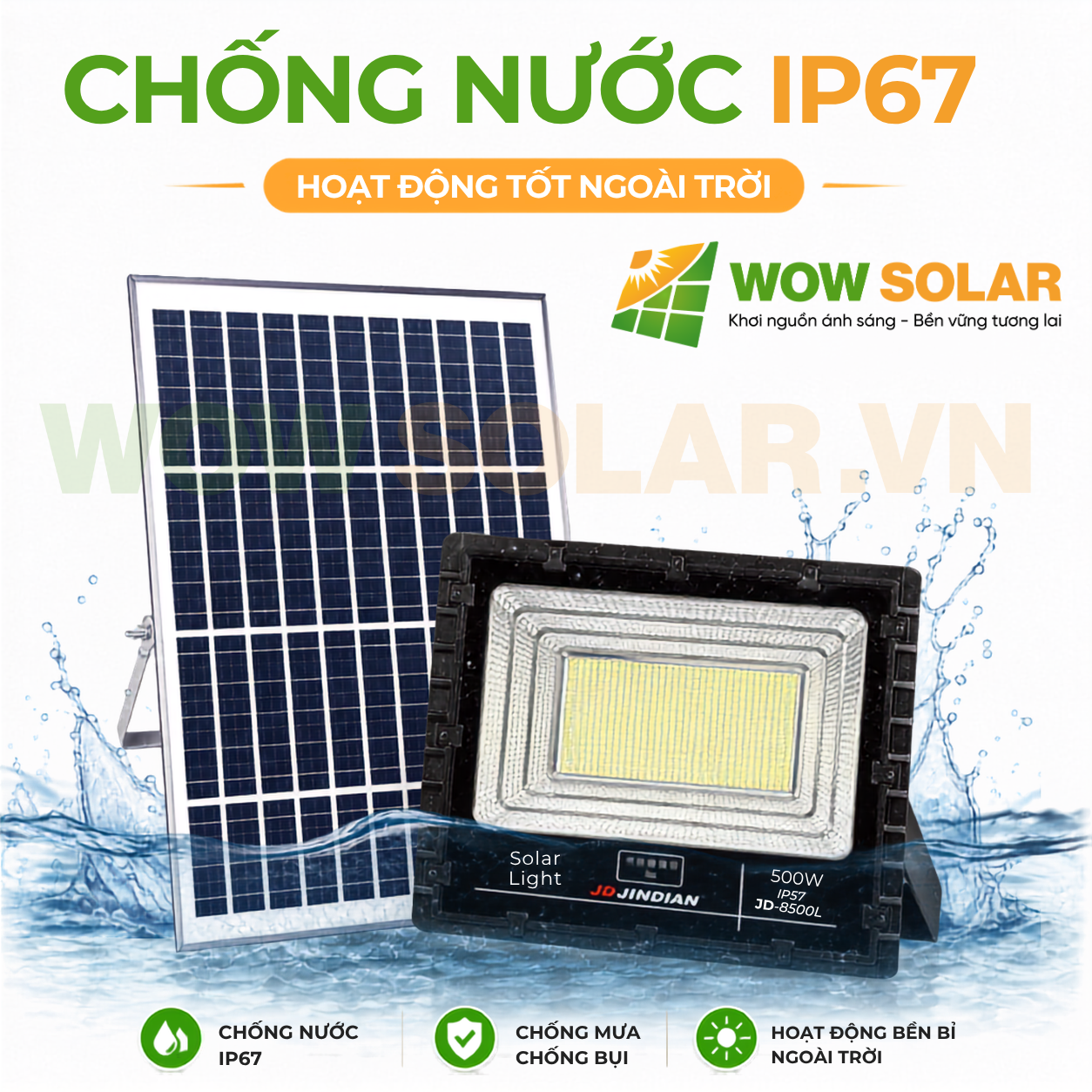 Đèn pha LED năng lượng mặt trời JD-8500L 500W