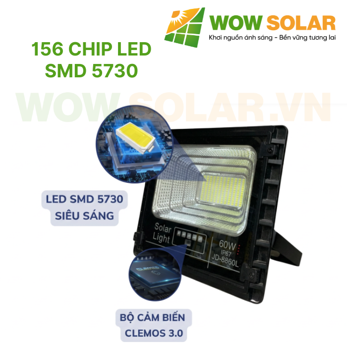 Đèn pha LED năng lượng mặt trời JD-8860L 60W