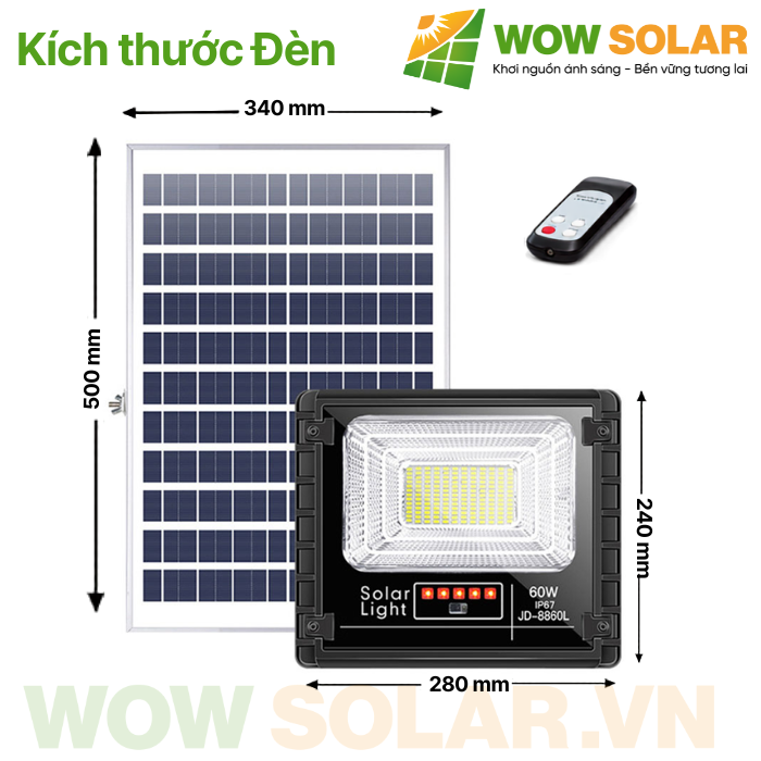Đèn pha LED năng lượng mặt trời JD-8860L 60W